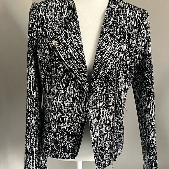 NWT Alice Hope Graphic Black & White Moto style diagonal zip blazer jacket - Picture 9 of 12